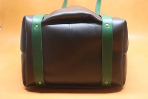 Leather Tote  Bag - Black Squall Series with Kelly Green Strap (Handles) 804