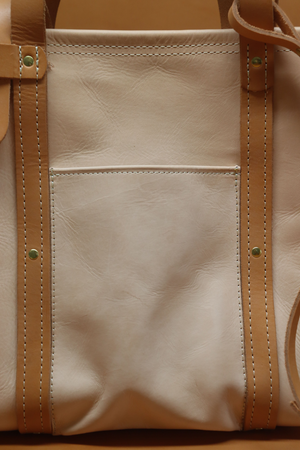 Natural Veg Tan Leather Tote Bag with Veg Tan Straps (Handles) 111