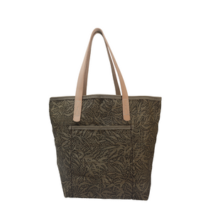 M1401L  Medium Floral Pattern Tan/Brown Colored Tote