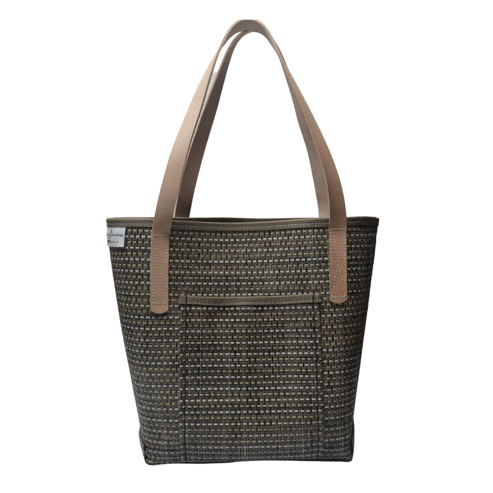 M1203L Medium Grass Weave Design Green Colored Tote