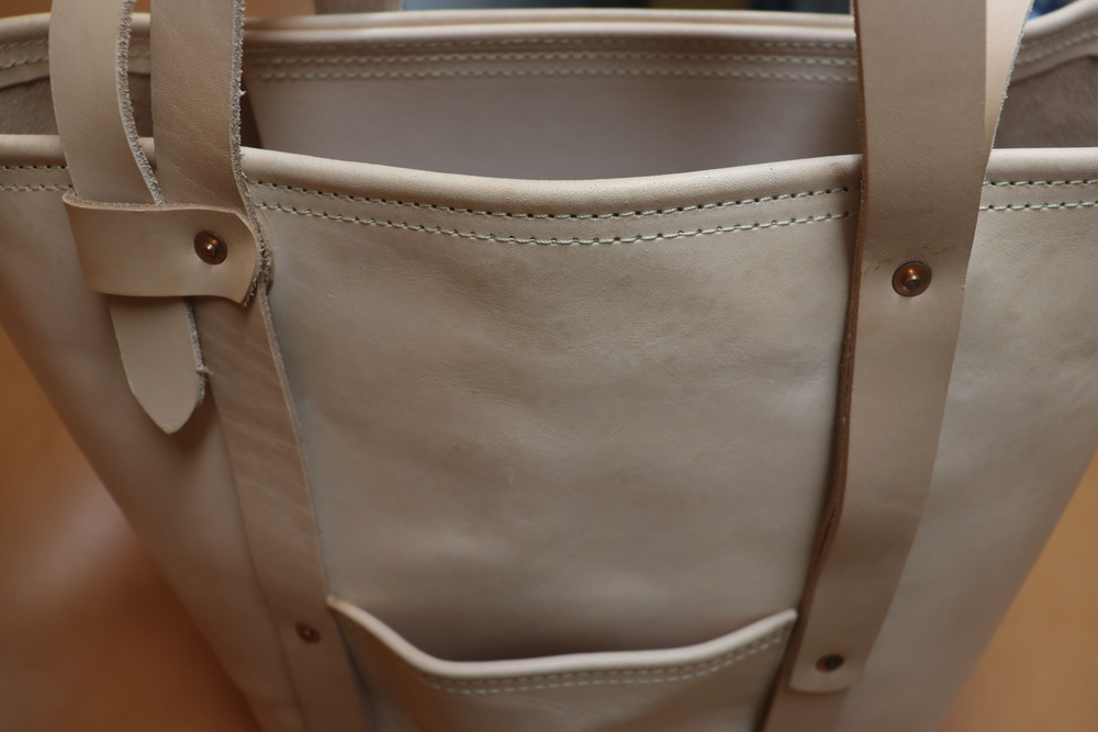 Natural Veg Tan Leather Tote Bag with Veg Tan Straps (Handles) 105
