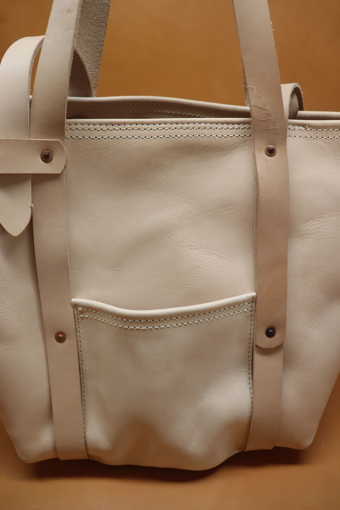 Natural Veg Tan Leather Tote Bag with Veg Tan Straps (Handles) 105