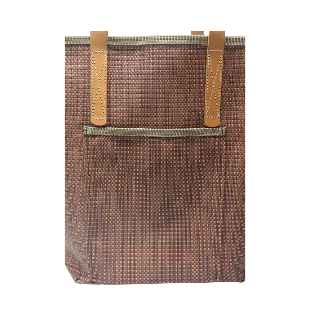 M1101L Medium Grass Weave Design Rust Colored Tote