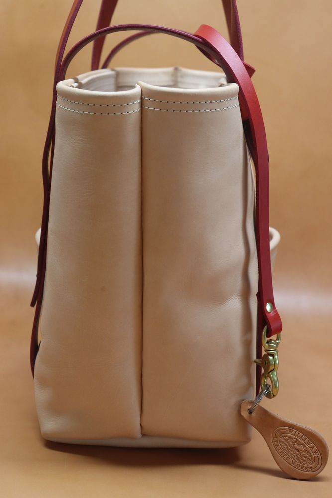 All Natural Veg Tan Leather Tote Bag with Red Bridle Strap (Handles) 117.1