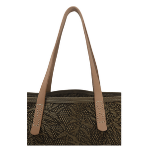 M1401L  Medium Floral Pattern Tan/Brown Colored Tote