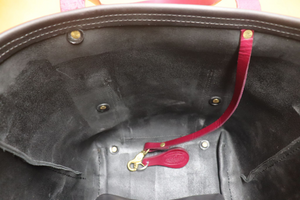 Leather Tote  Bag - Black Squall Series with Maroon Strap (Handles) 803