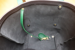 Leather Tote  Bag - Black Squall Series with Kelly Green Strap (Handles) 804