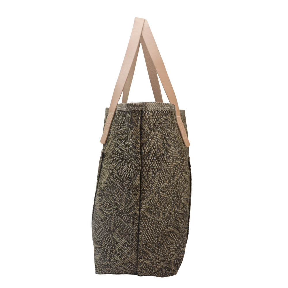 M1401L  Medium Floral Pattern Tan/Brown Colored Tote