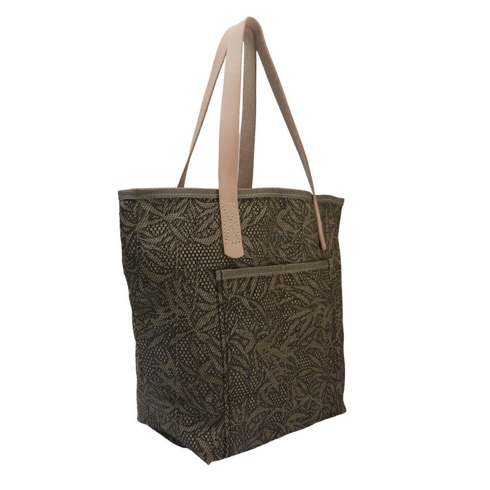 M1401L  Medium Floral Pattern Tan/Brown Colored Tote