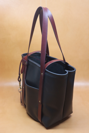 Leather Tote  Bag - Black Squall Series with Burgundy Strap (Handles) 801